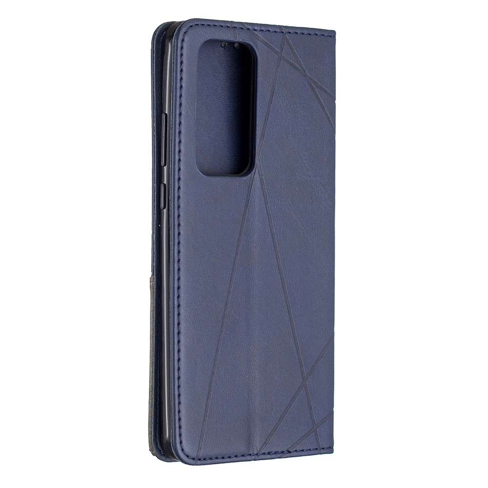 Estuche de Titular de la Tarjeta de Cuero de Stand Geométrico Para Huawei P40 Pro - Azul