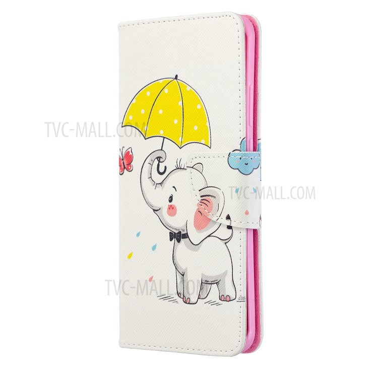 Pattern Printing Leather Wallet Case for Huawei P40 Pro - Elephant Holding an Umbrella-2
