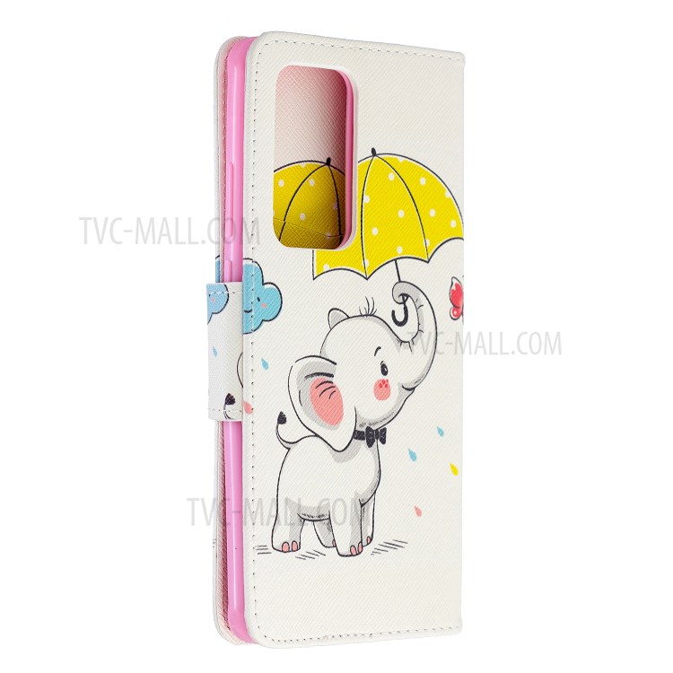 Pattern Printing Leather Wallet Case for Huawei P40 Pro - Elephant Holding an Umbrella-3