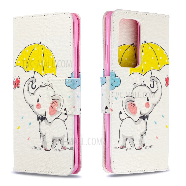 Pattern Printing Leather Wallet Case for Huawei P40 Pro - Elephant Holding an Umbrella-4