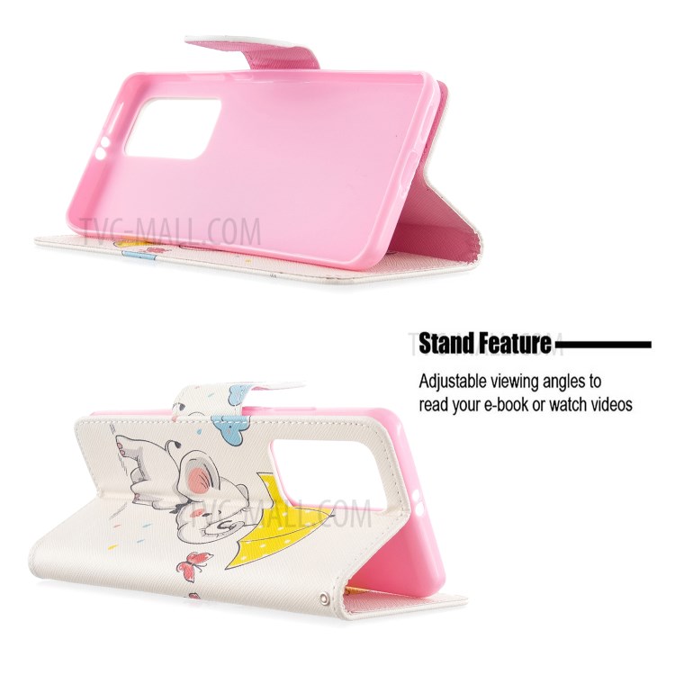 Pattern Printing Leather Wallet Case for Huawei P40 Pro - Elephant Holding an Umbrella-5