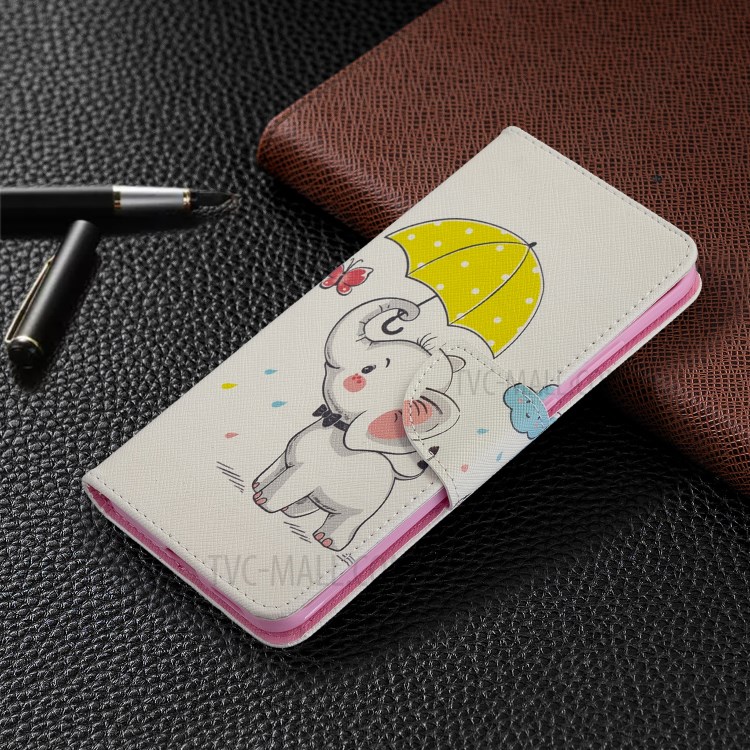 Pattern Printing Leather Wallet Case for Huawei P40 Pro - Elephant Holding an Umbrella-7