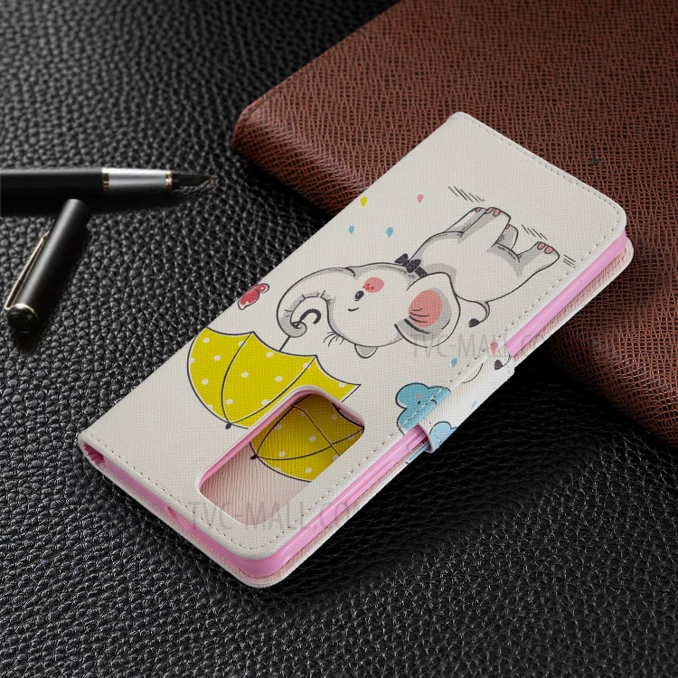 Pattern Printing Leather Wallet Case for Huawei P40 Pro - Elephant Holding an Umbrella-8