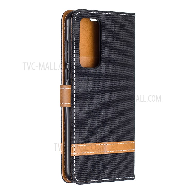 Assorted Color Jeans Cloth Leather Wallet Case for Huawei P40 - Black-3