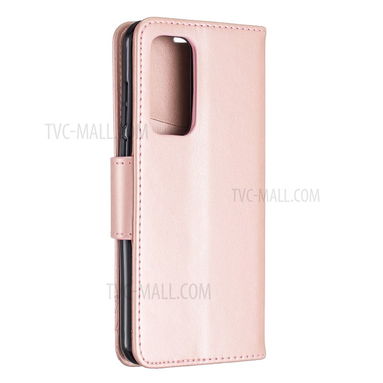 Caso Del Basamento Del Cuoio Del Raccoglitore Della Farfalla Impronta Per P40 Huawei - Oro Rosa-3