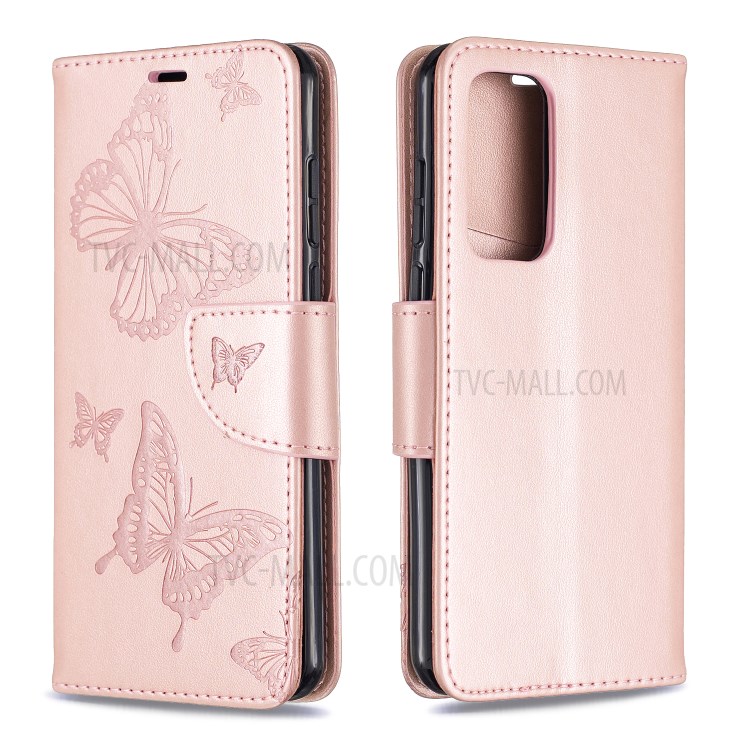 Caso Del Basamento Del Cuoio Del Raccoglitore Della Farfalla Impronta Per P40 Huawei - Oro Rosa-4
