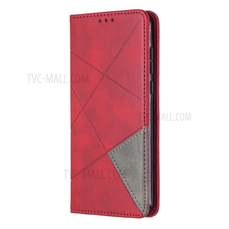 Cassa Protettiva Del Telefono Geometrico Cuoio Del Modello Supporto Di Carta Per P40 Huawei - Rosso-2
