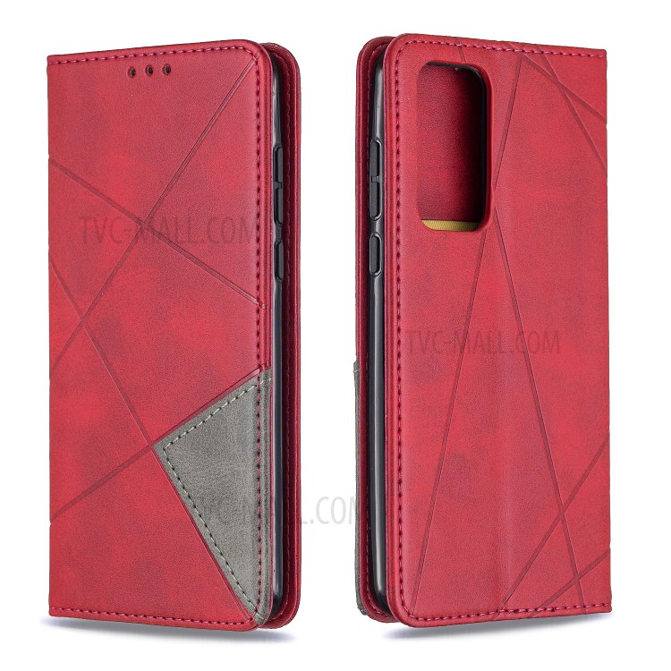 Cassa Protettiva Del Telefono Geometrico Cuoio Del Modello Supporto Di Carta Per P40 Huawei - Rosso-4