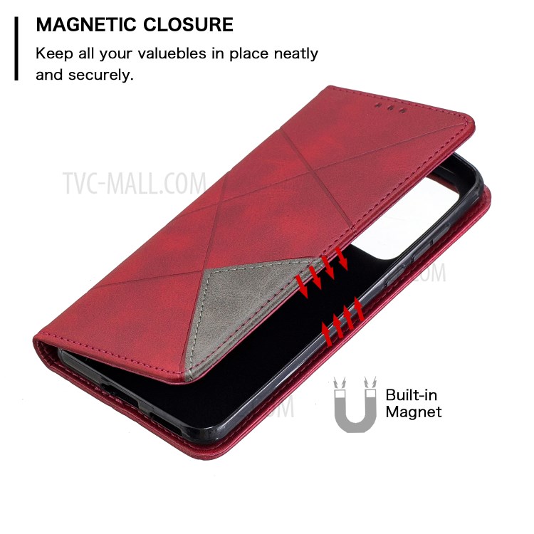 Cassa Protettiva Del Telefono Geometrico Cuoio Del Modello Supporto Di Carta Per P40 Huawei - Rosso-5