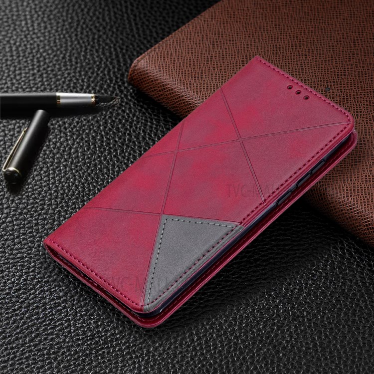Cassa Protettiva Del Telefono Geometrico Cuoio Del Modello Supporto Di Carta Per P40 Huawei - Rosso-8
