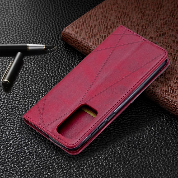 Cassa Protettiva Del Telefono Geometrico Cuoio Del Modello Supporto Di Carta Per P40 Huawei - Rosso-9