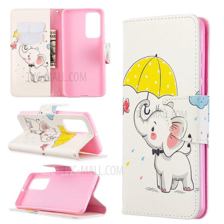 Pattern Printing Wallet Leather Case Phone Cover for Huawei P40 - Elephant-1