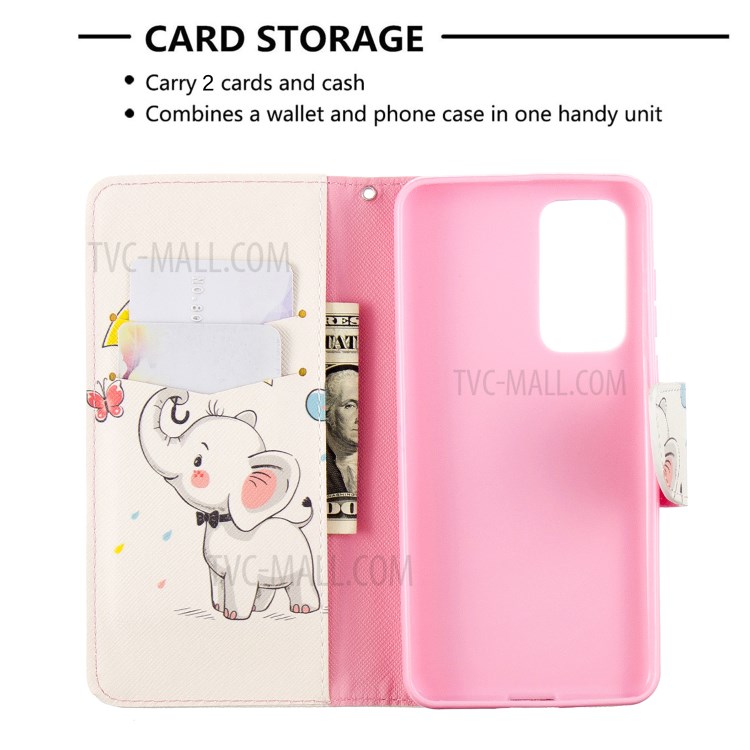 Pattern Printing Wallet Leather Case Phone Cover for Huawei P40 - Elephant-6