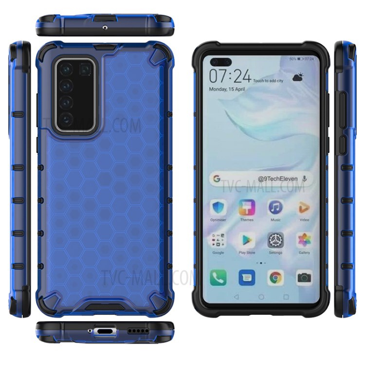 Honeycomb Surface Shock-proof TPU + PC Phone Case for Huawei P40 - Blue-2