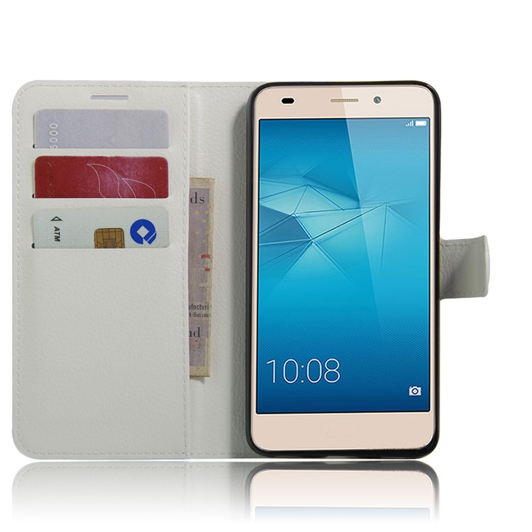 Litchi Skin Leather Wallet Cover for Huawei Honor 5c / GT3 - White-4