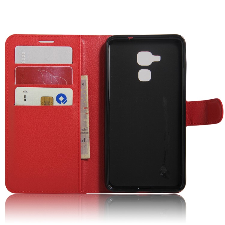 Litchi Skin Leather Wallet Case Cover for Huawei Honor 5c / GT3 - Red-3