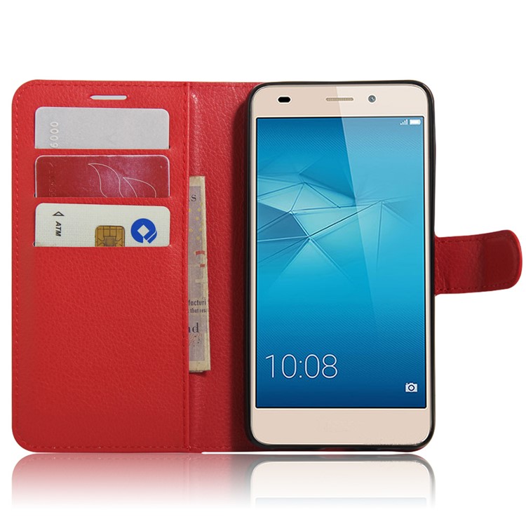 Litchi Skin Leather Wallet Case Cover for Huawei Honor 5c / GT3 - Red-4