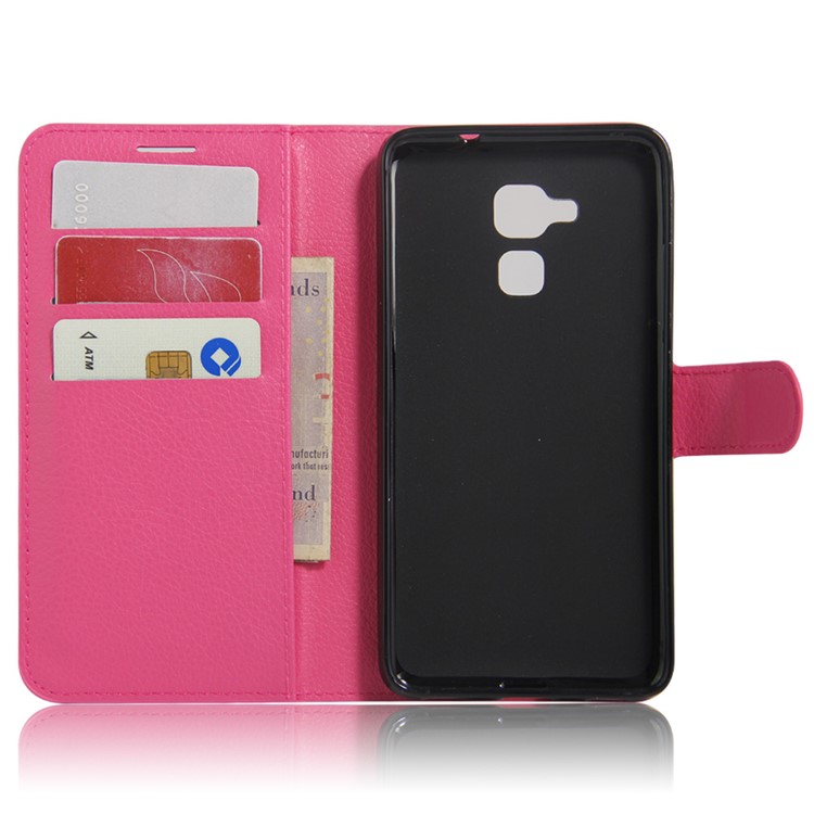 Litchi Skin Leather Wallet Cover Case for Huawei Honor 5c / GT3 - Rose-3