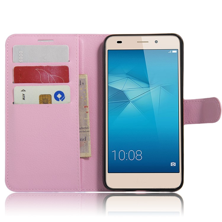 Litchi Skin Magnetic Leather Wallet Case for Huawei Honor 5c / GT3 - Pink-4