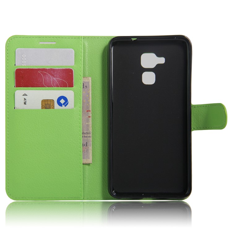 Litchi Skin Leather Card Holder Case for Huawei Honor 5c / GT3 - Green-3