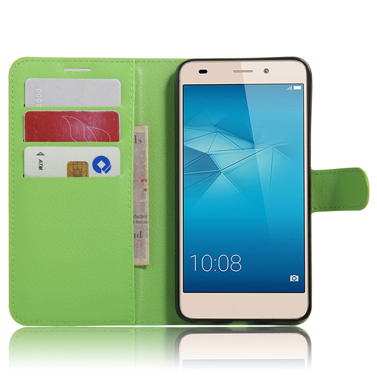 Litchi Skin Leather Card Holder Case for Huawei Honor 5c / GT3 - Green-4