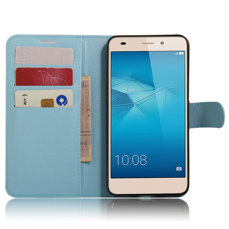 Litchi Skin Leather Stand Case Con Ranuras Para Tarjetas Para Huawei Honor 5c / GT3 - Bebe Azul-3