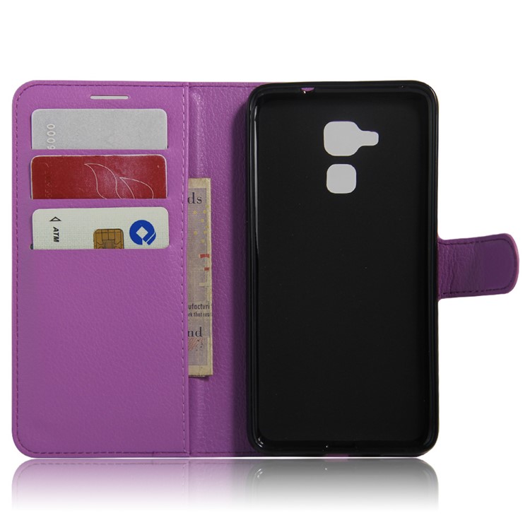 Litchi Skin Leather Stand Cover with Card Slots for Huawei Honor 5c / GT3 - Purple-3