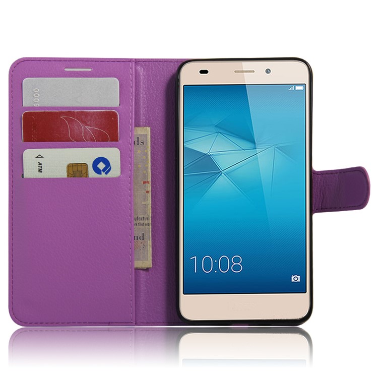 Litchi Skin Leather Stand Cover with Card Slots for Huawei Honor 5c / GT3 - Purple-4