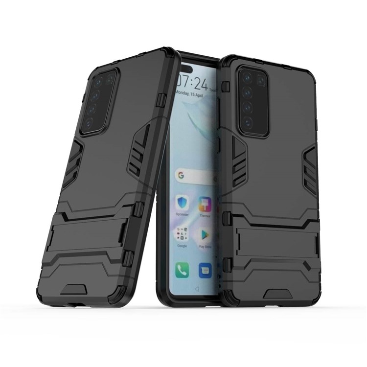 2-в-1 Пластик + ТПУ Телефон Оболочки С Kickstand Крышкой Для HUAWEI P40 - Черный-1