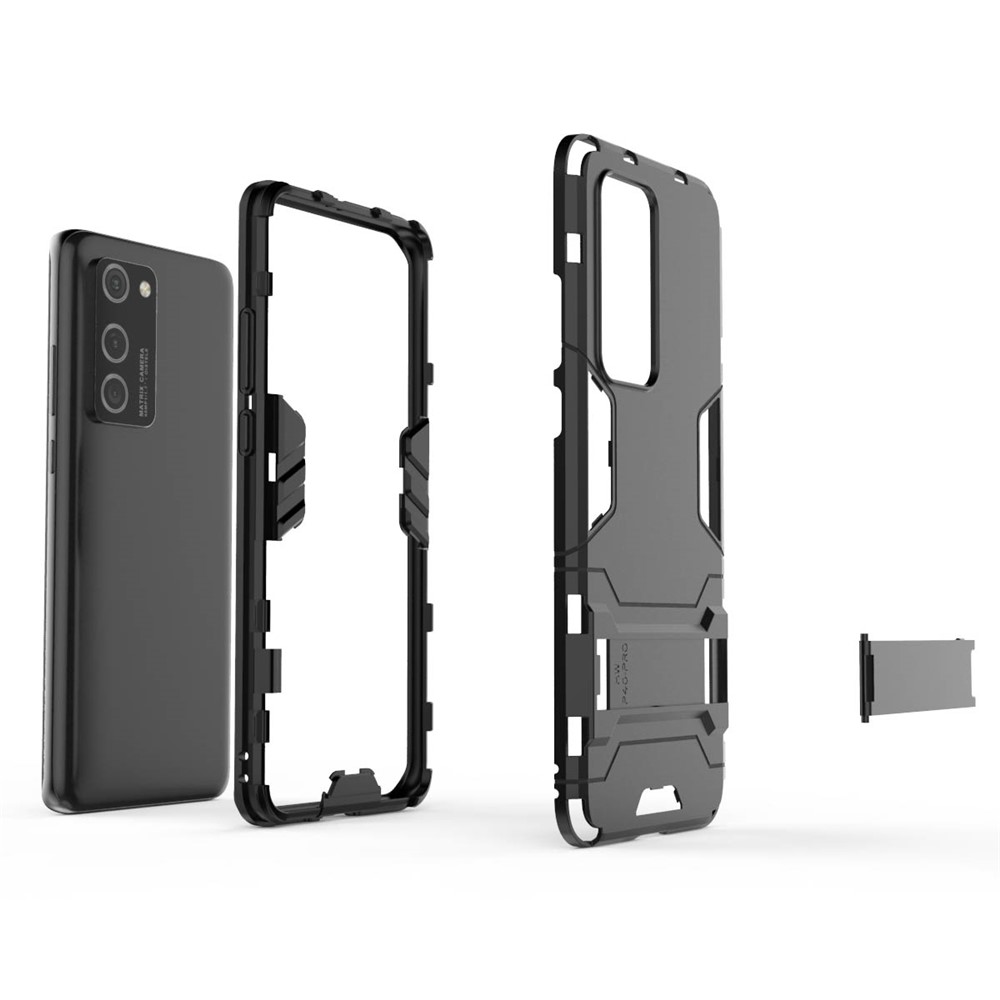 2-in-1 Cubierta De Plástico + TPU Pie De Apoyo Cáscara Del Teléfono Para Pro P40 Huawei - Negro-2