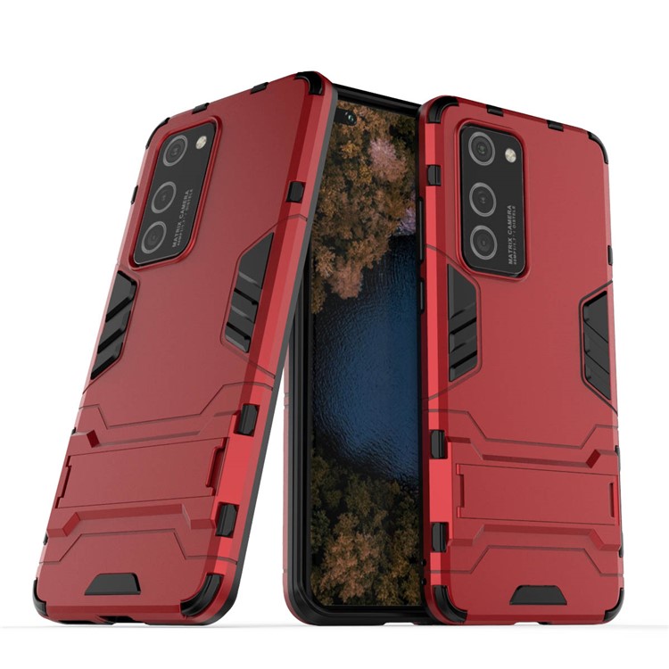 2-in-1 Plastic + TPU Kickstand Phone Shell Cover for Huawei P40 Pro - Red-1