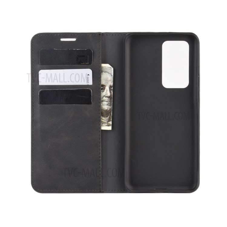 Silky Touch Auto-absorbed Flip Leather Wallet Shell Cover for Huawei P40 - Black-4