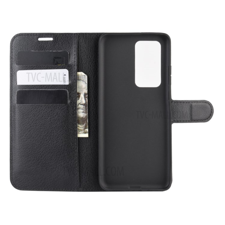 Litchi Texture Wallet Stand Leather Protector Cover for Huawei P40 - Black-3