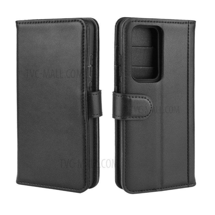 Genuine Split Leather Wallet Stand Phone Protective Shell for Huawei P40 - Black-2