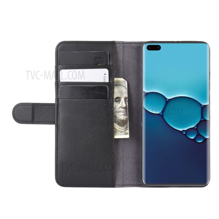 Genuine Split Leather Wallet Stand Phone Protective Shell for Huawei P40 - Black-6