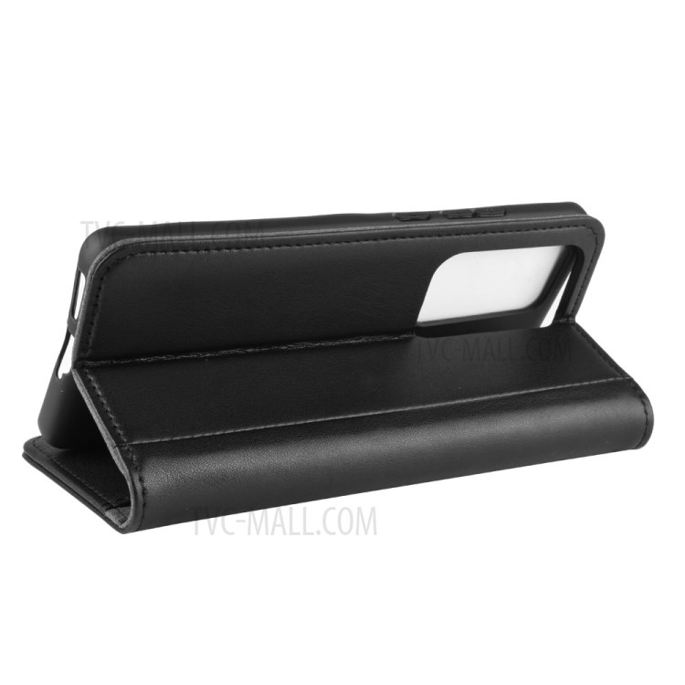 Genuine Split Leather Wallet Stand Phone Protective Shell for Huawei P40 - Black-7