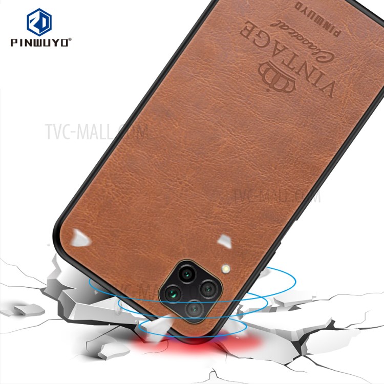 PINWUYO Pin Rui Série Cas Hybride En Cuir Enduit PC + TPU Pour Huawei P40 Lite / Nova 7i / Nova 6 SE - Marron-2