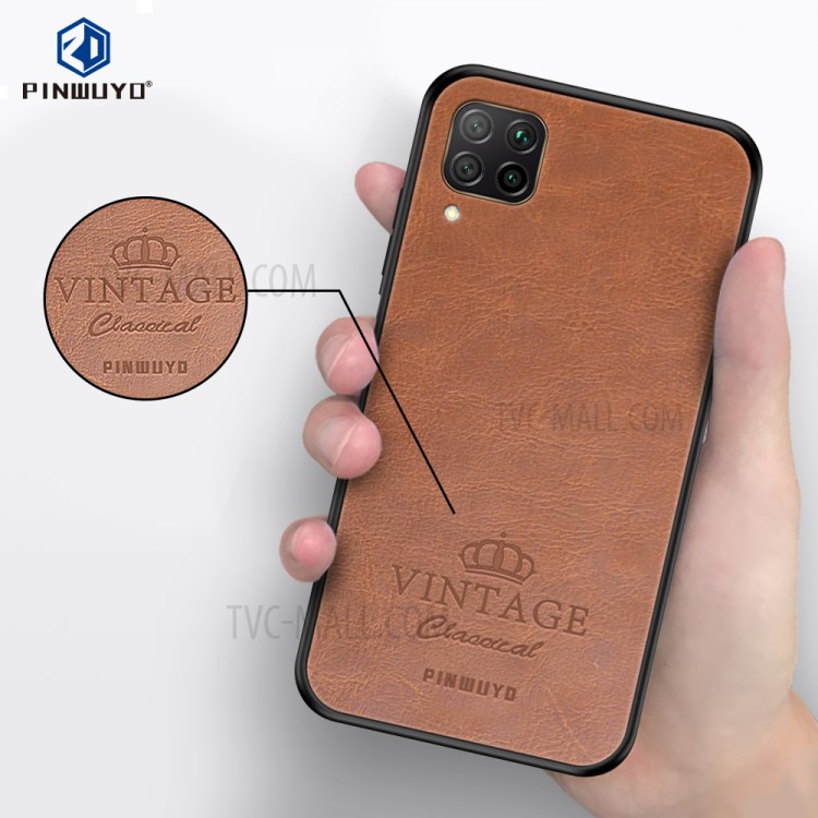 PINWUYO Pin Rui Série Cas Hybride En Cuir Enduit PC + TPU Pour Huawei P40 Lite / Nova 7i / Nova 6 SE - Marron-4