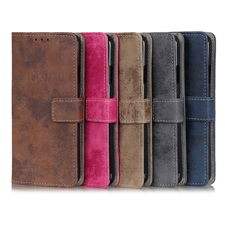 Vintage Style Leather Wallet Case for Huawei Enjoy 10e - Grey-12