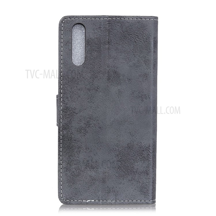 Vintage Style Leather Wallet Case for Huawei Enjoy 10e - Grey-2