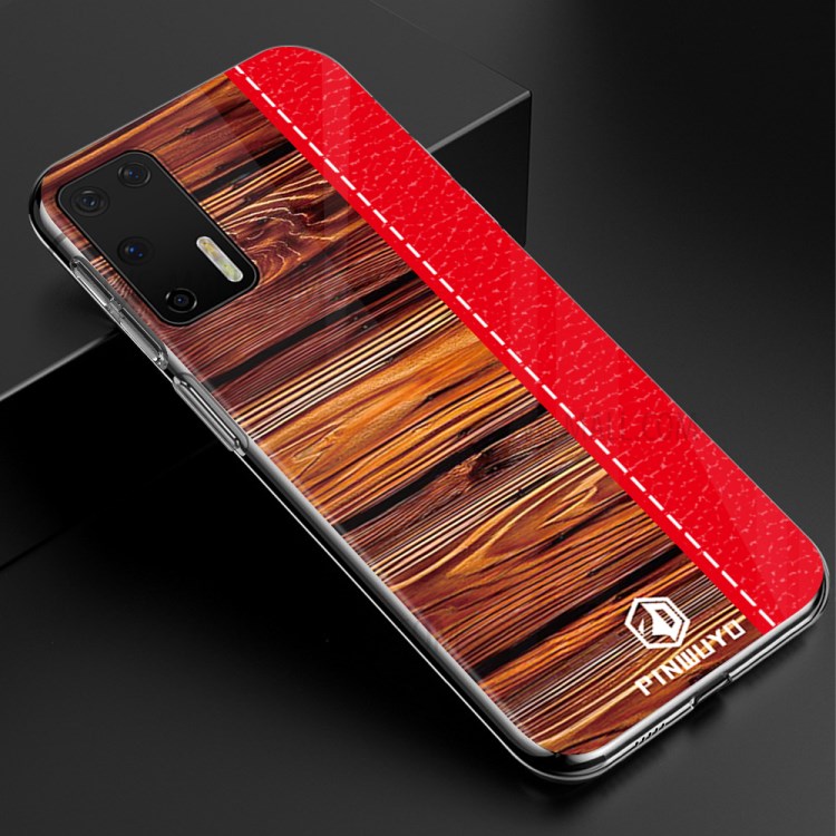 PINWUYO Pin Dun Series Wood Grain Hard PC Phone Cover for Huawei P40 - Red-3