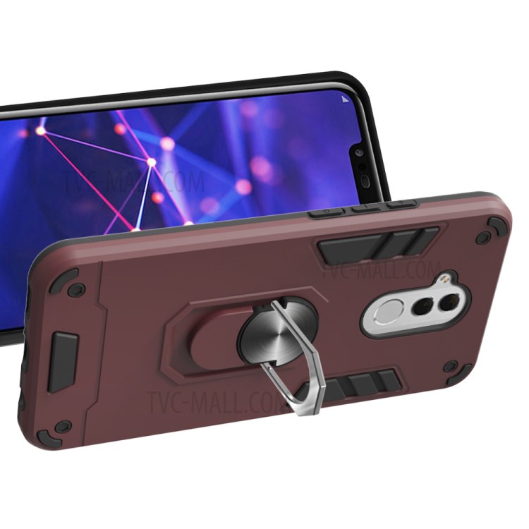 Finger Ring Kickstand Phone Case for Huawei Mate 20 Lite Hard Armor Back Cover (PC+TPU) - Wine Red-3