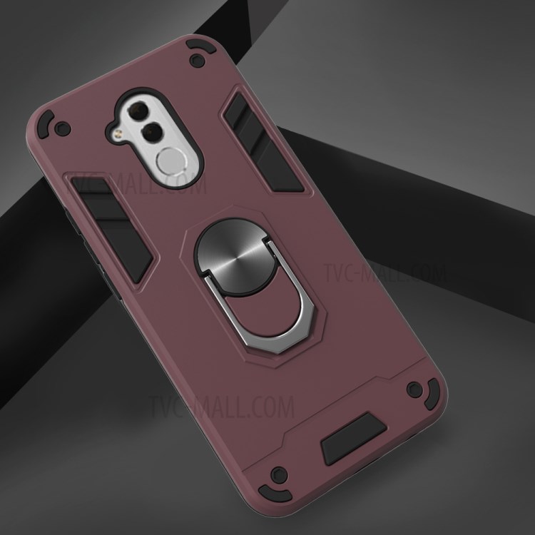 Finger Ring Kickstand Phone Case for Huawei Mate 20 Lite Hard Armor Back Cover (PC+TPU) - Wine Red-4