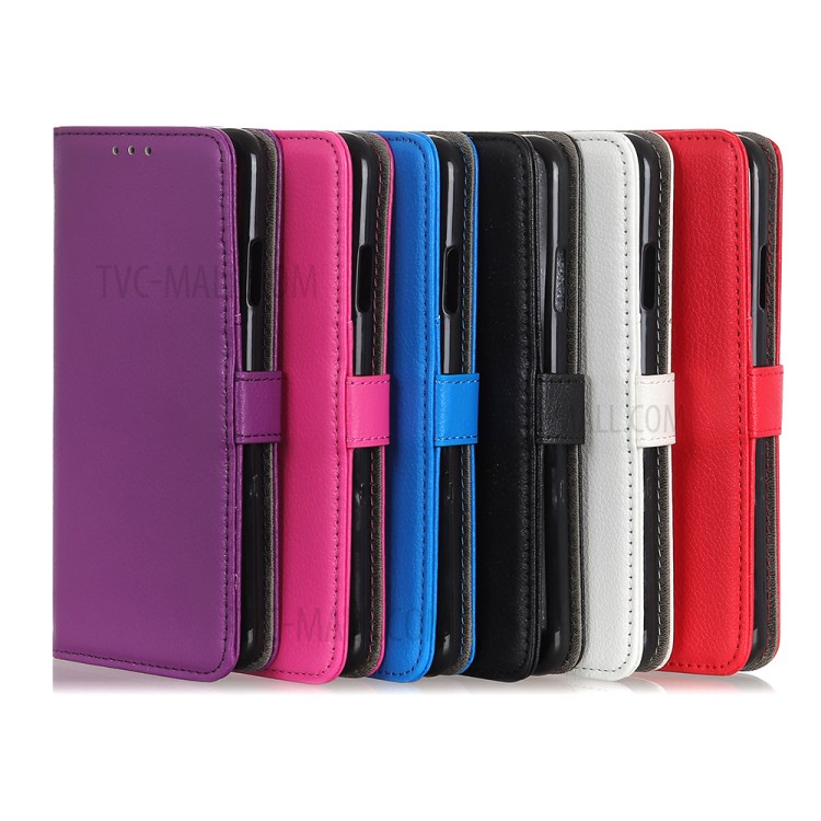 Litchi Grain Leather Wallet Stand Phone Cover for Huawei Y7p/P40 Lite E - Black-13