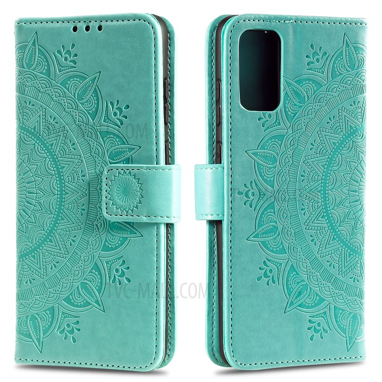 Imprint Flower Leather Wallet Case for Huawei P40 - Cyan-1