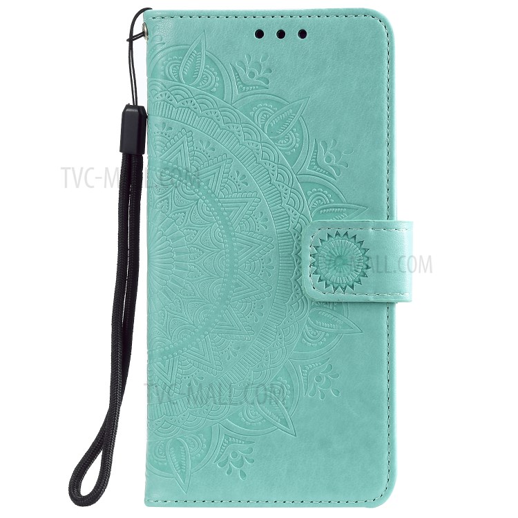 Imprint Flower Leather Wallet Case for Huawei P40 - Cyan-2