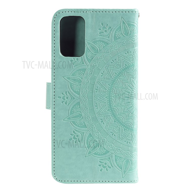 Imprint Flower Leather Wallet Case for Huawei P40 - Cyan-3