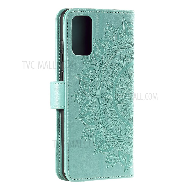 Imprint Flower Leather Wallet Case for Huawei P40 - Cyan-5