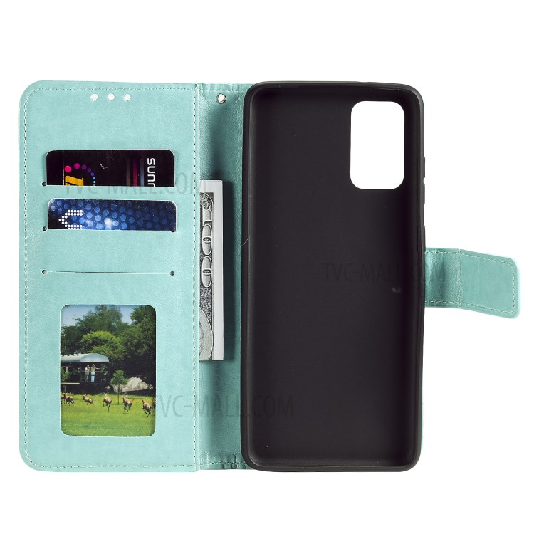 Imprint Flower Leather Wallet Case for Huawei P40 - Cyan-6