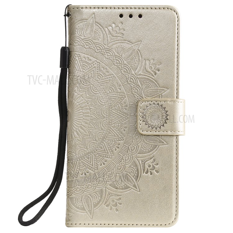 Imprint Flower Leather Wallet Phone Cover for Huawei P40 Pro - Gold-2